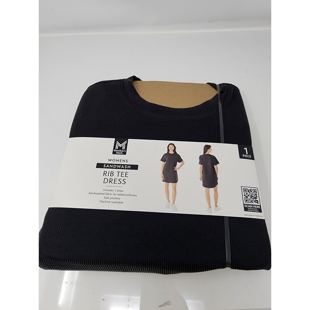 Member's Mark Womens Sandwash Rib Tee Dress Black Modal Blend‎ Casual Size Small